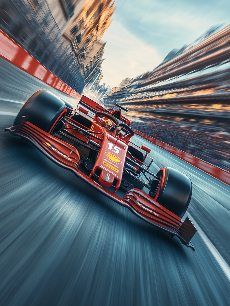 Speeding Formula 1 Car on City Track Bend