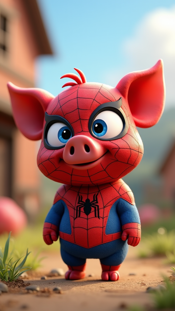 Spider-Man as cheeky spider pig in farm