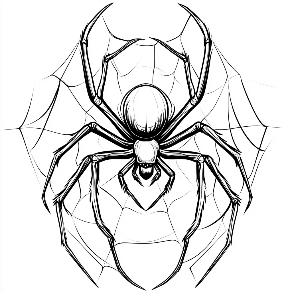 Spider white widow web tattoo design, black and white, simple flat style