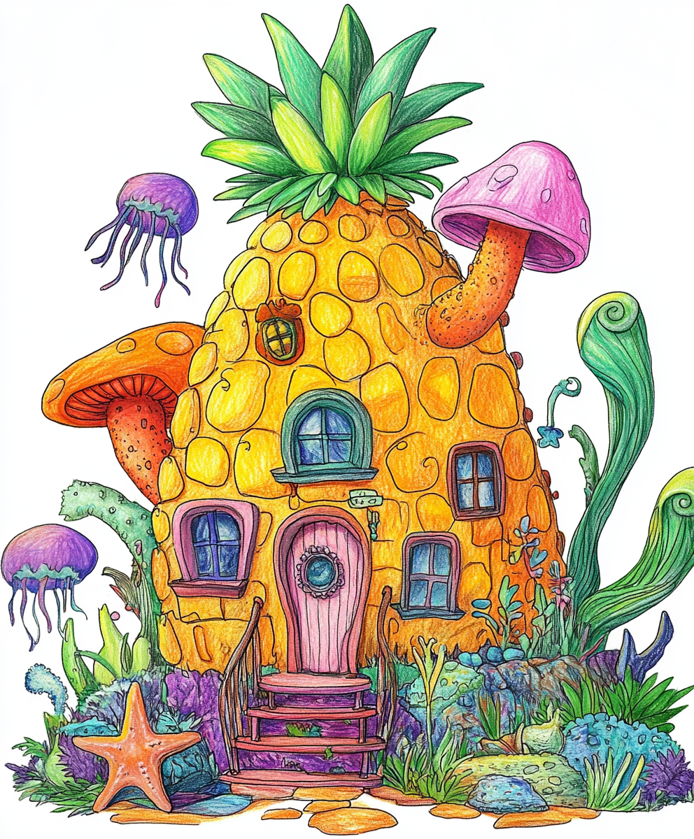 Spongebob's pineapple house drawing in Nickelodeon style.