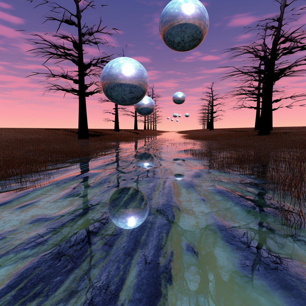 Spooky Glitchy Orbs in Surreal Landscape