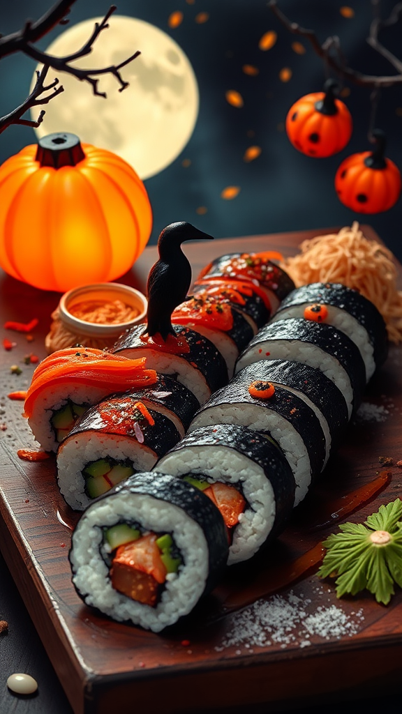 Spooky Halloween Sushi Plate with Cute Decorations