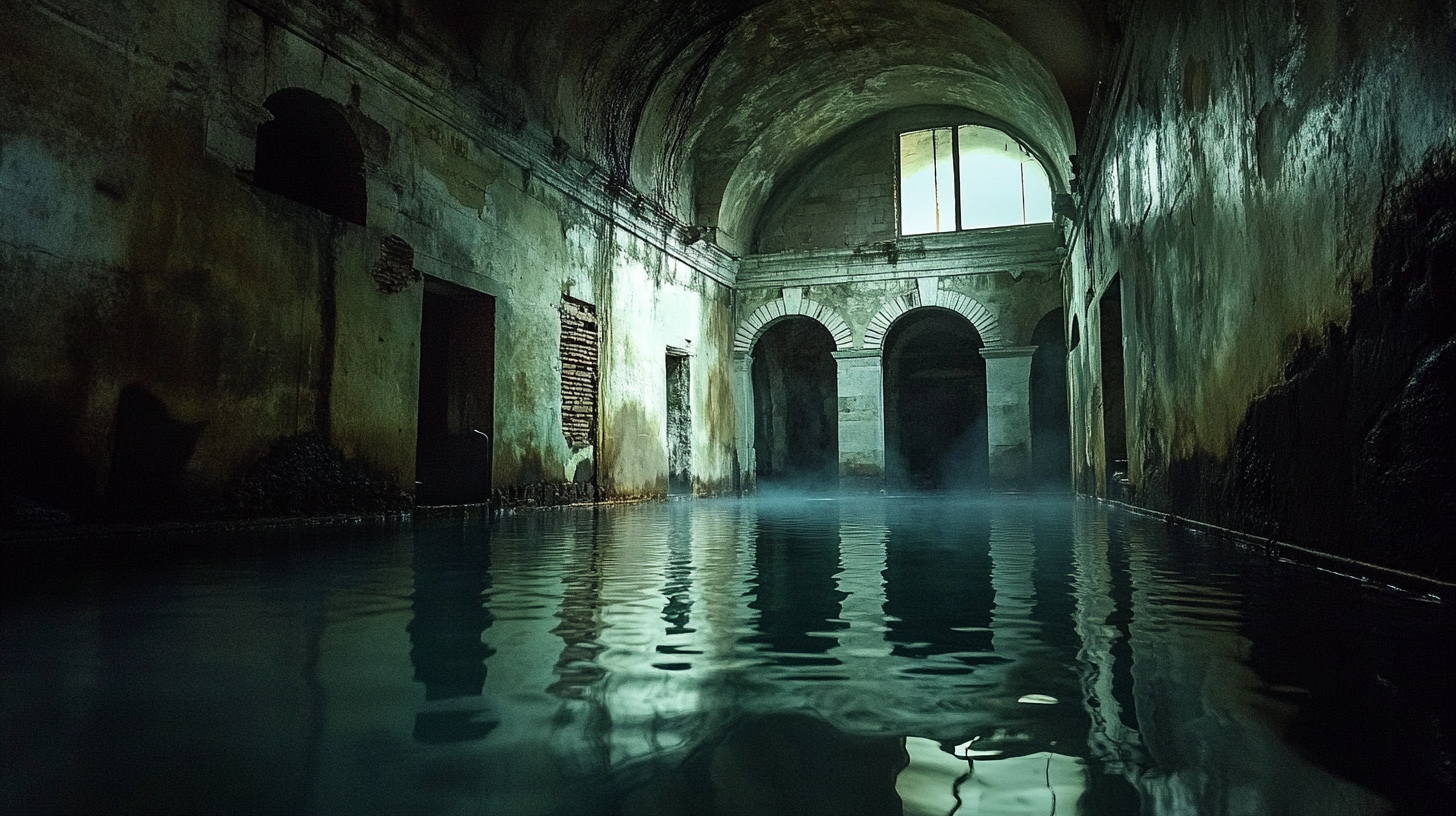 Spooky Roman Baths at Midnight with Evil Water