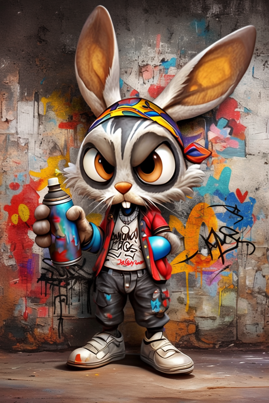 Spray-Paint Rebel Rabbit: Urban Graffiti Mischief