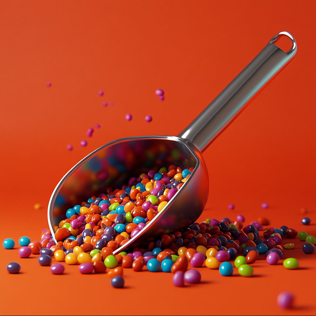 Stainless Steel Scoop Scooping Many Candies Illustration