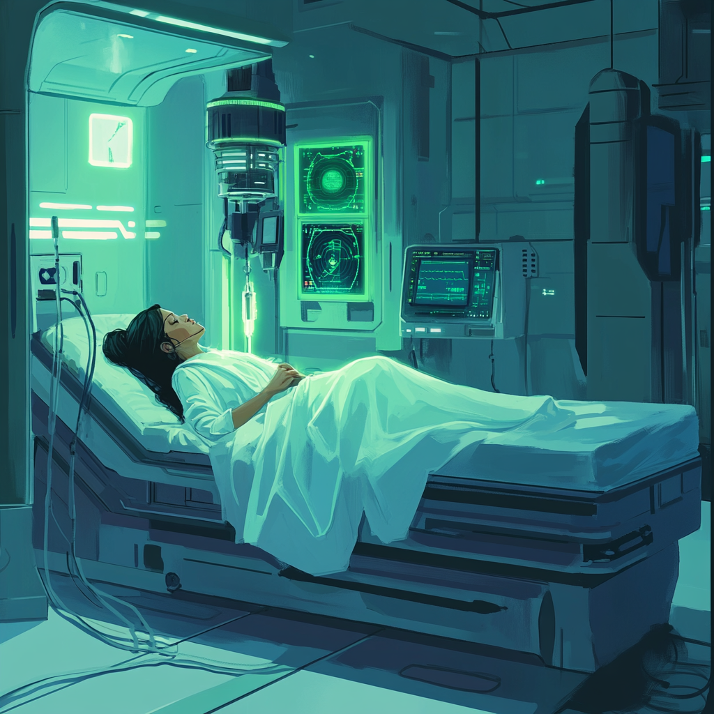 Star Wars female Jedi in medical room knocked unconscious.