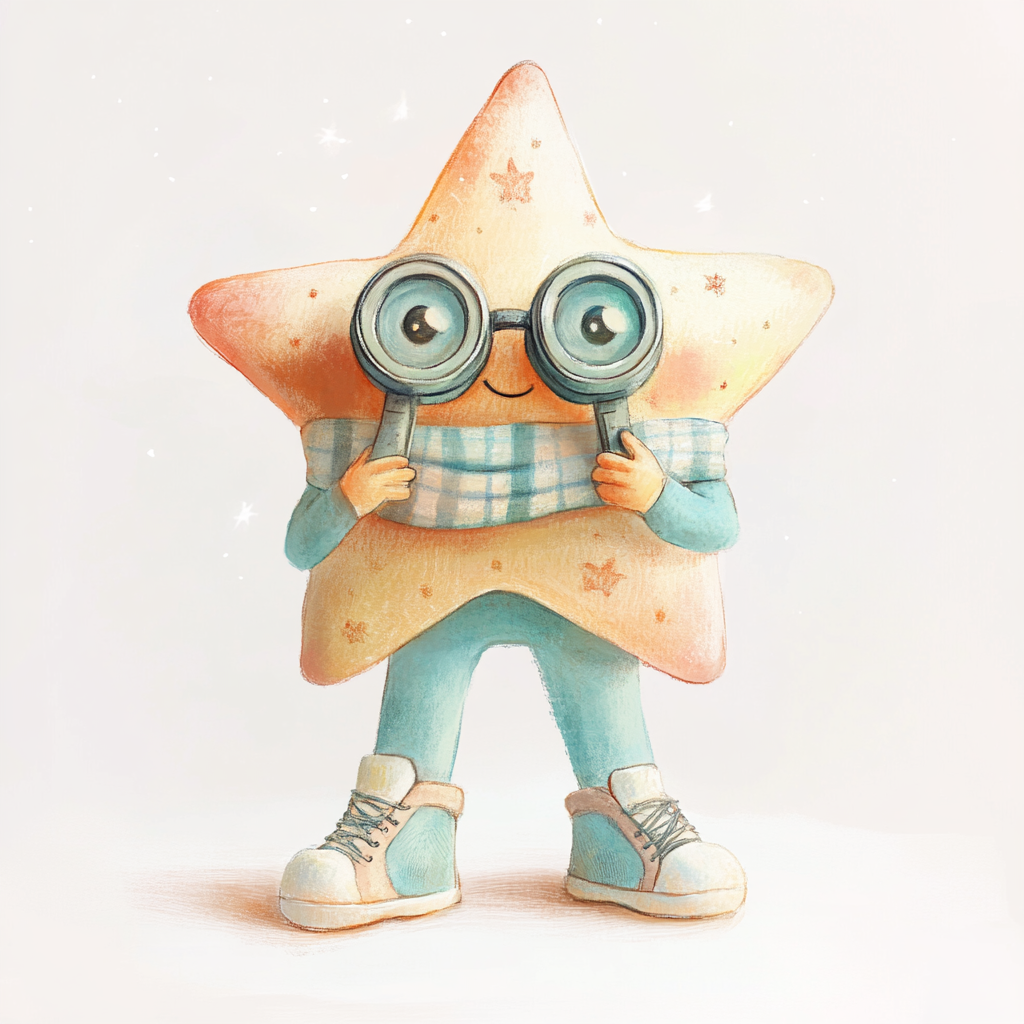 Star exploring earth with binoculars, wearing a scarf.