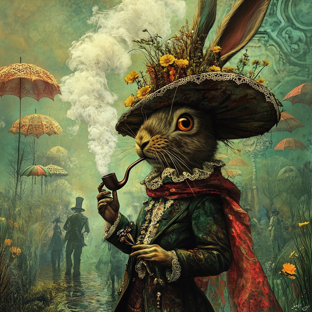 Steam Punk Rabbit in Groove of Umbrellas