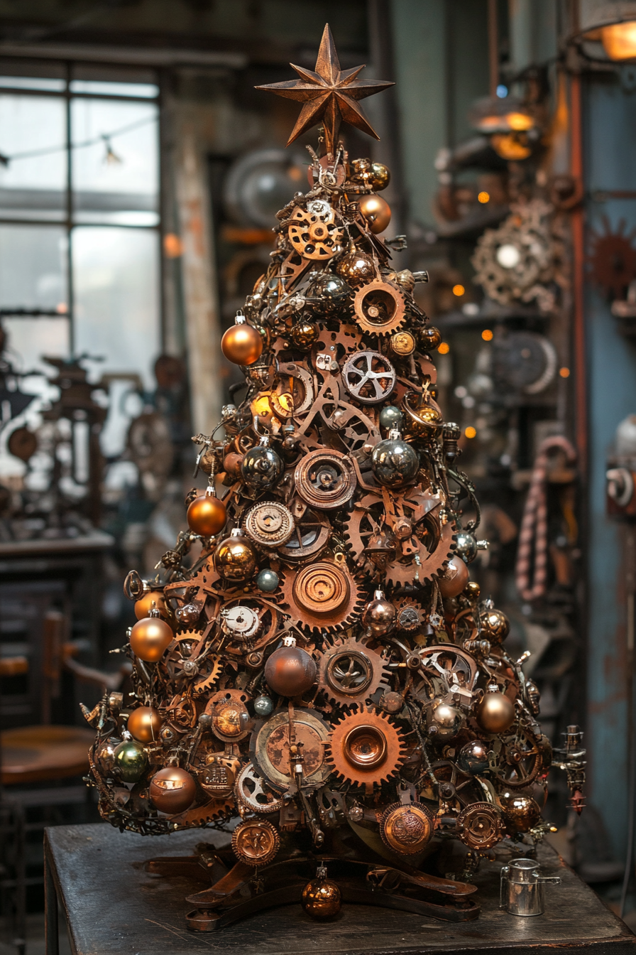 Steampunk Mini Christmas Tree: Imaginative Victorian Decoration