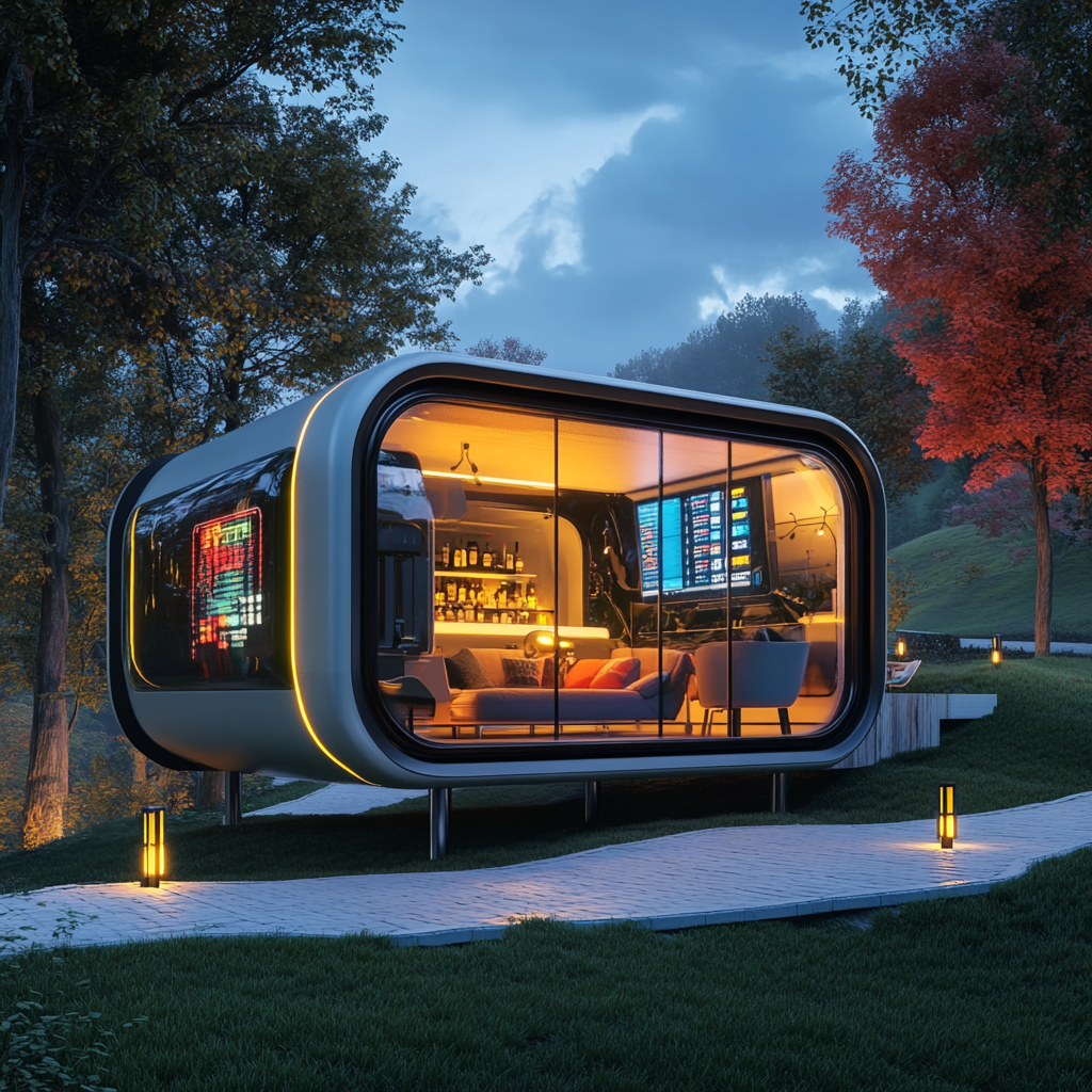 Steelers themed camper pod with man cave interior.