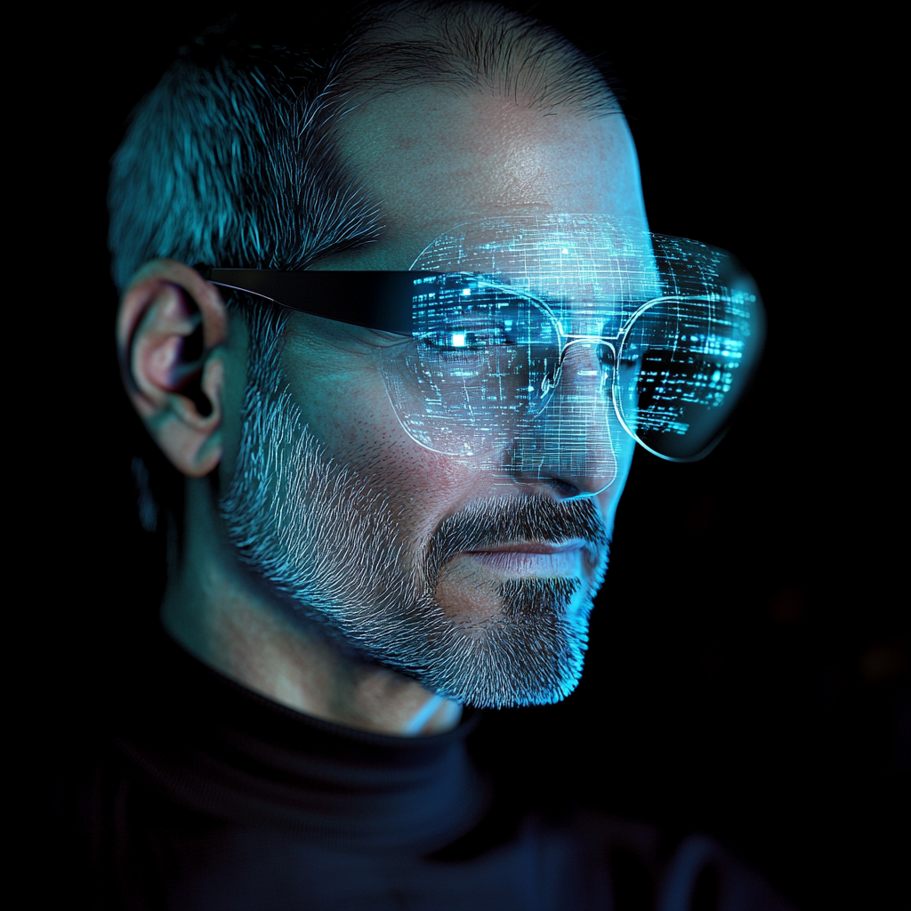 Steve Jobs looks at 3D anime hologram