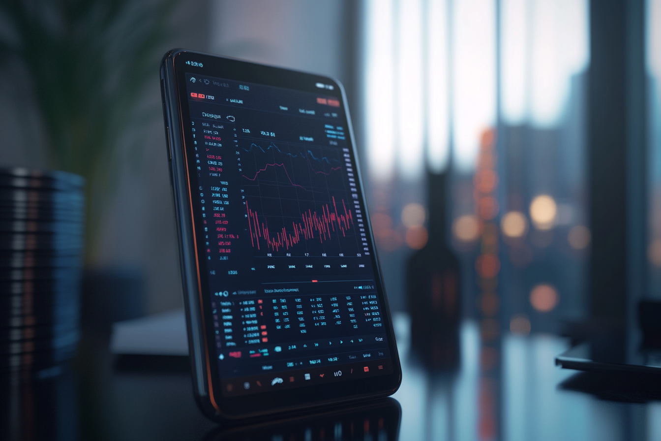 Stock market app showing detailed graphs on phone