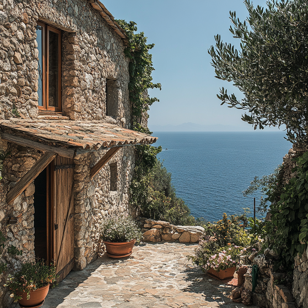 Stone house with sea view, traditional and historic style.