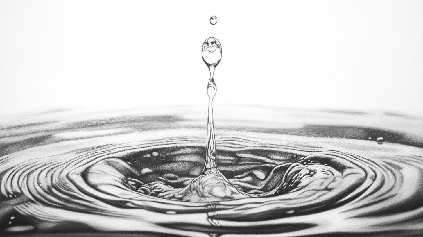 Storyboard of water drop falling towards camera in close-up.