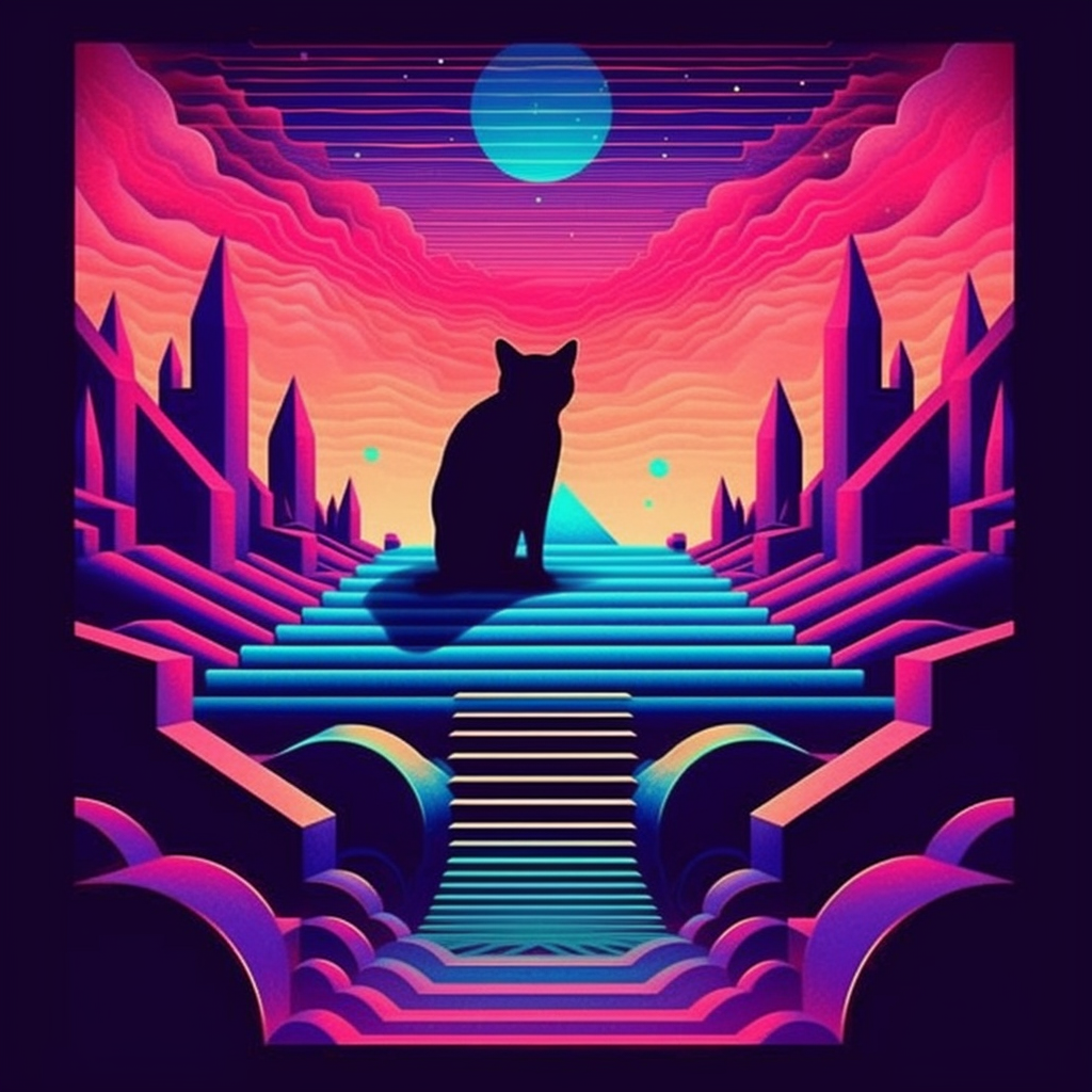 Strange cat in sacred geometric album cover art.