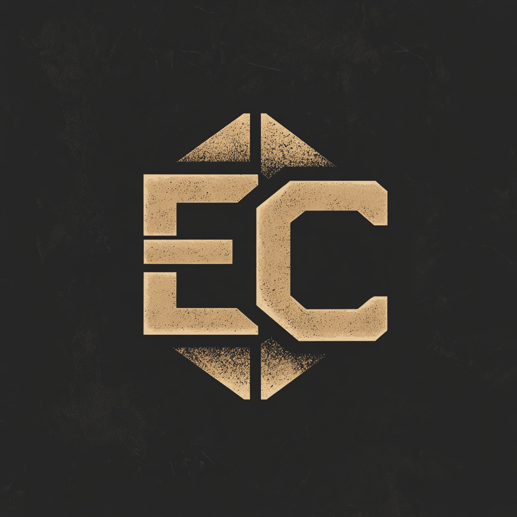 Strong, precise 'EC' logo with hardscaping elements.