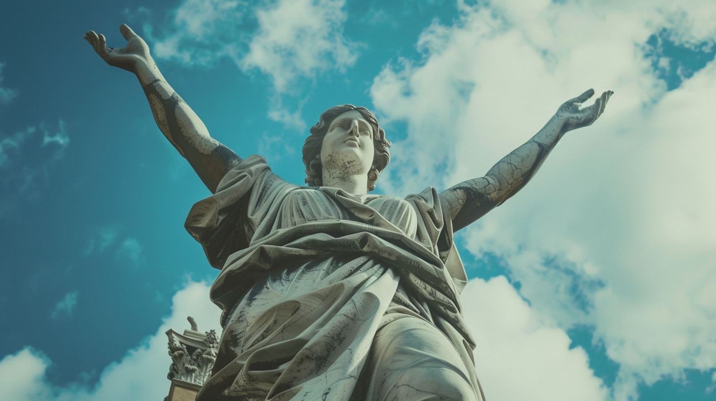 Strong female statue holding U.S. map, symbolizing resilience.