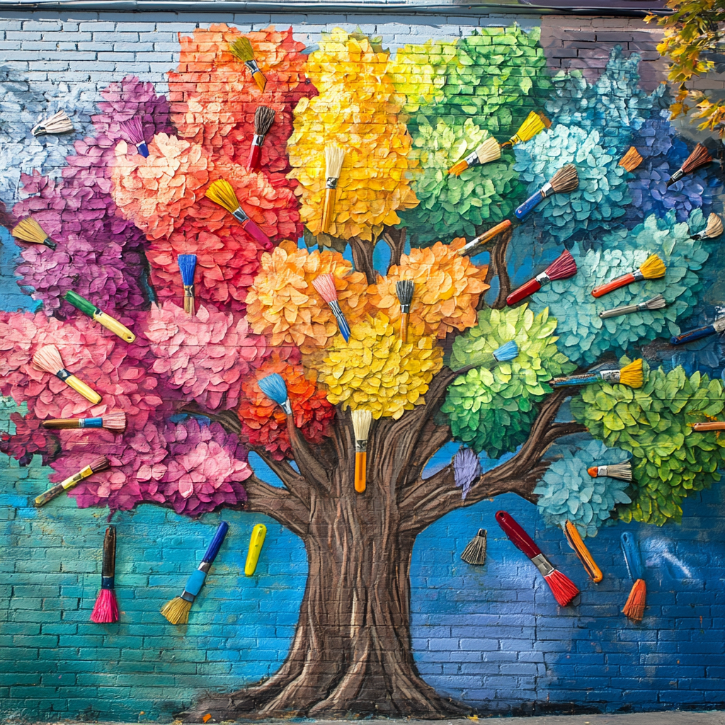 Students represented as trees, flowers, symbolizing growth, connection.