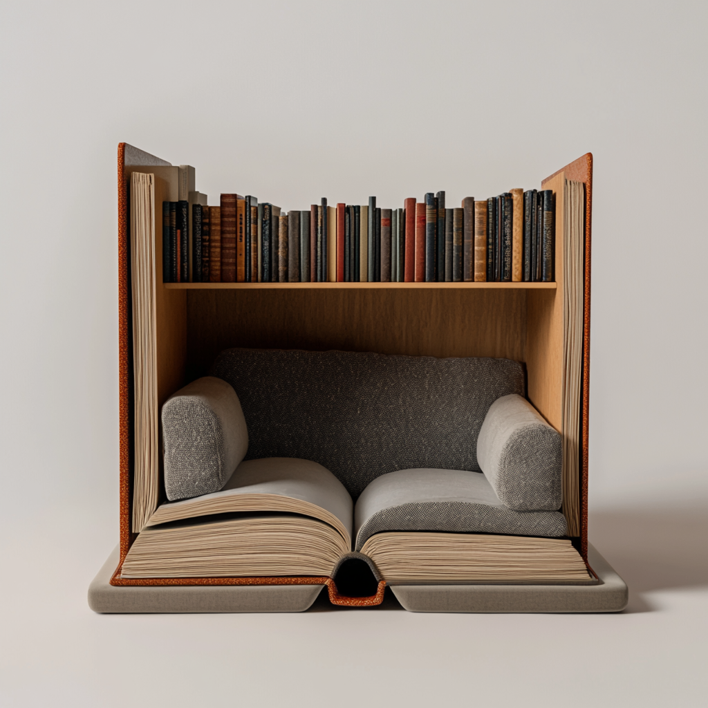 Studio Installation with Vertical Book Armchair & Shelf