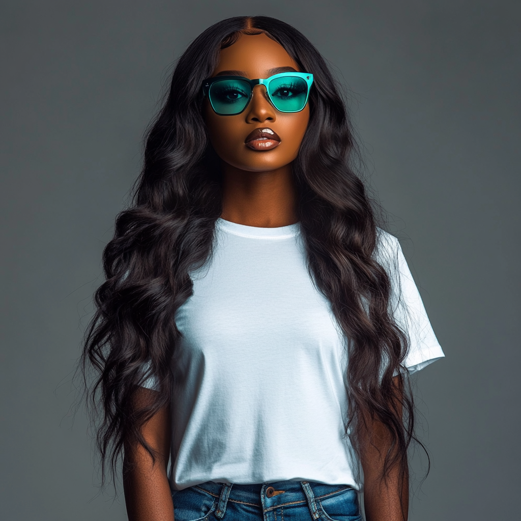 Stunning Black Woman in Blank White T-shirt Editorial