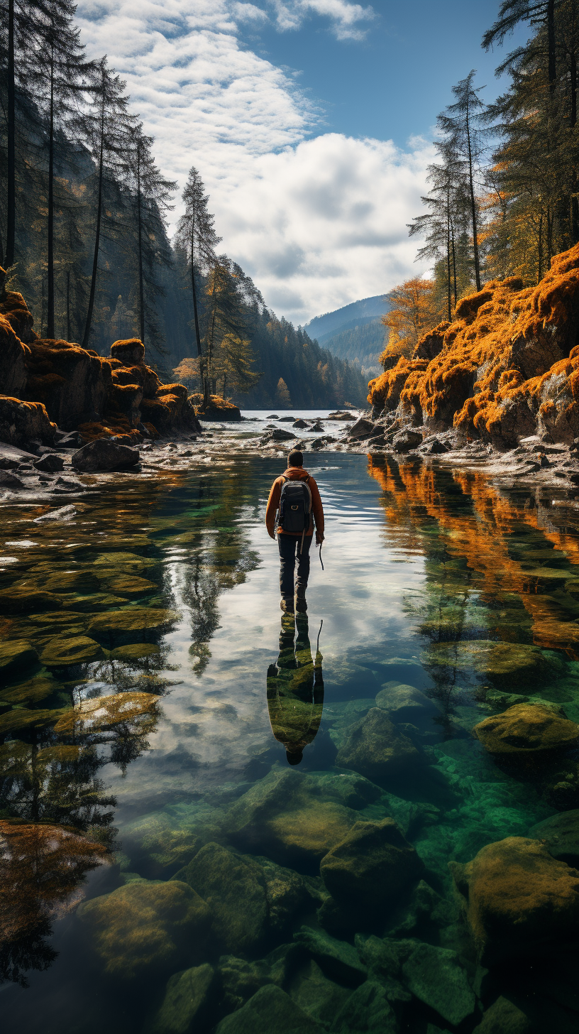 Stunning landscape with mountain lake reflecting towering peaks.