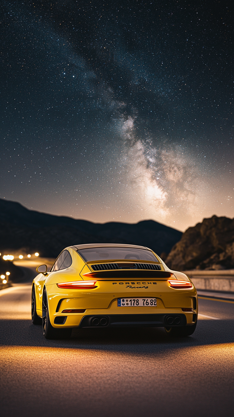 Stunning rear view image of porsche 911 at night.