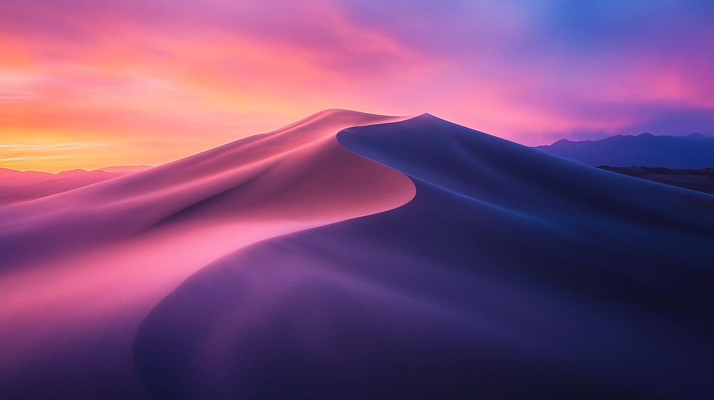 Stunning sunset across sand dunes, Ansel Adams style photo.