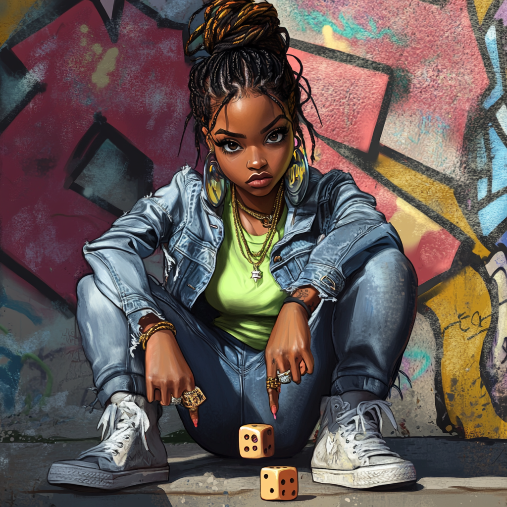 Stylish Teen Girl Shooting Dice in Urban Street