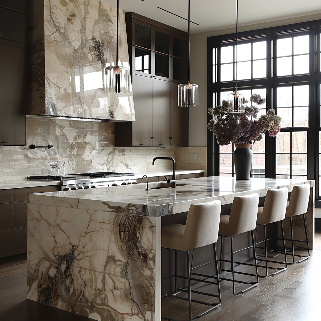 Stylish modern kitchen with cream and brown accents.