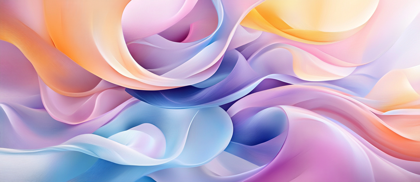 Stylized laptop forms with flowing lines and soft colors.