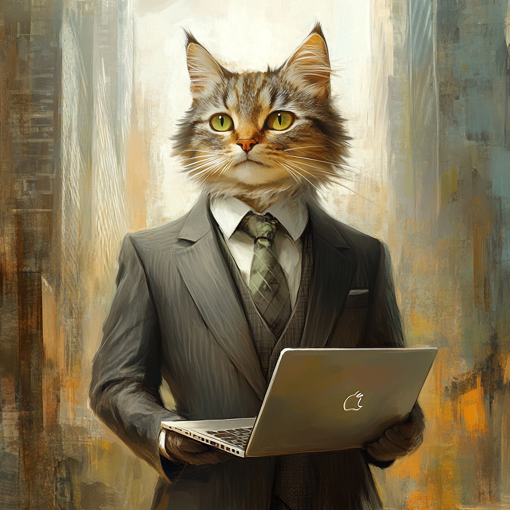 Suave Cat CEO Laptop Style City Office