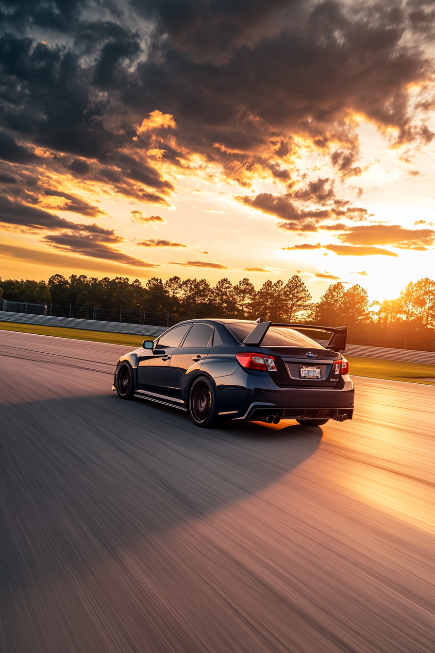 Subaru Impreza Hatchback racing on track, captured in 8k.