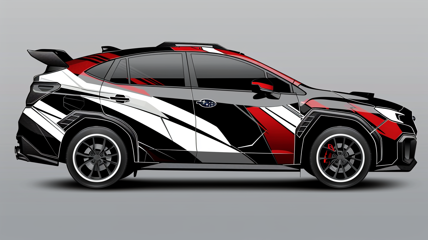 Subaru WRX TR wrap design with vector graphics.