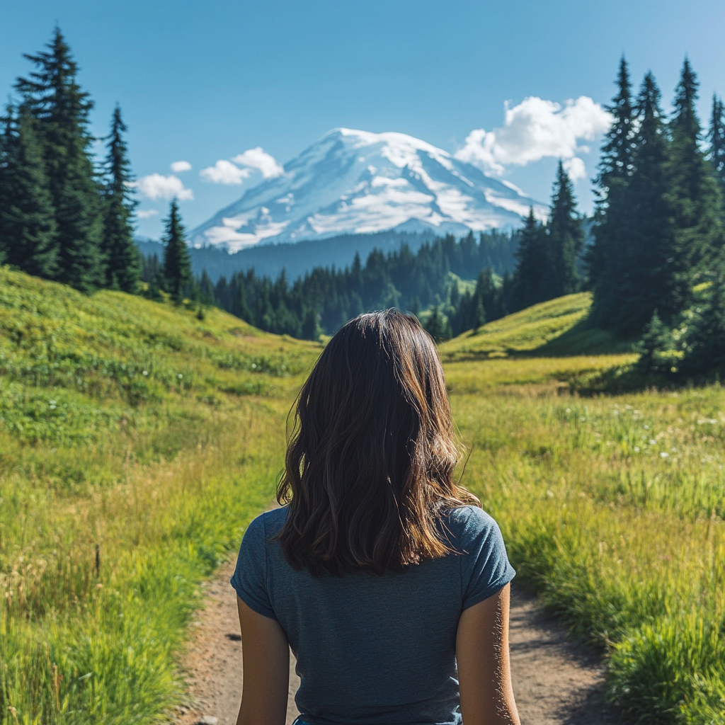 Summer Hiking Mt Rainier Watercolor Painting Animation