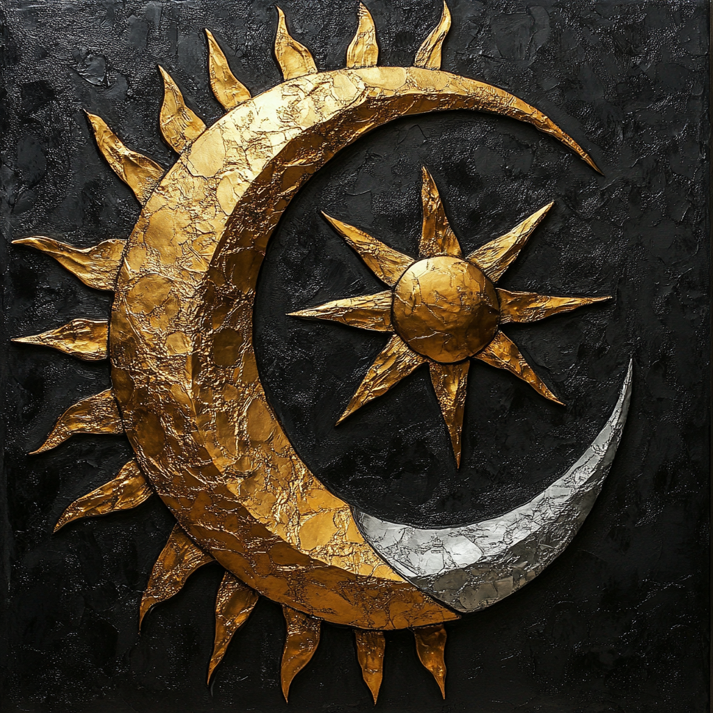 Sun and Moon Eclipse Relief in Gold and Silver