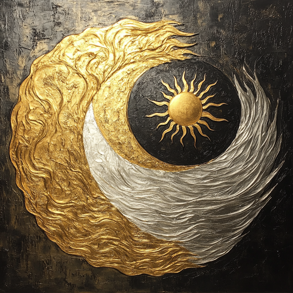 Sun and moon in gold and silver tones