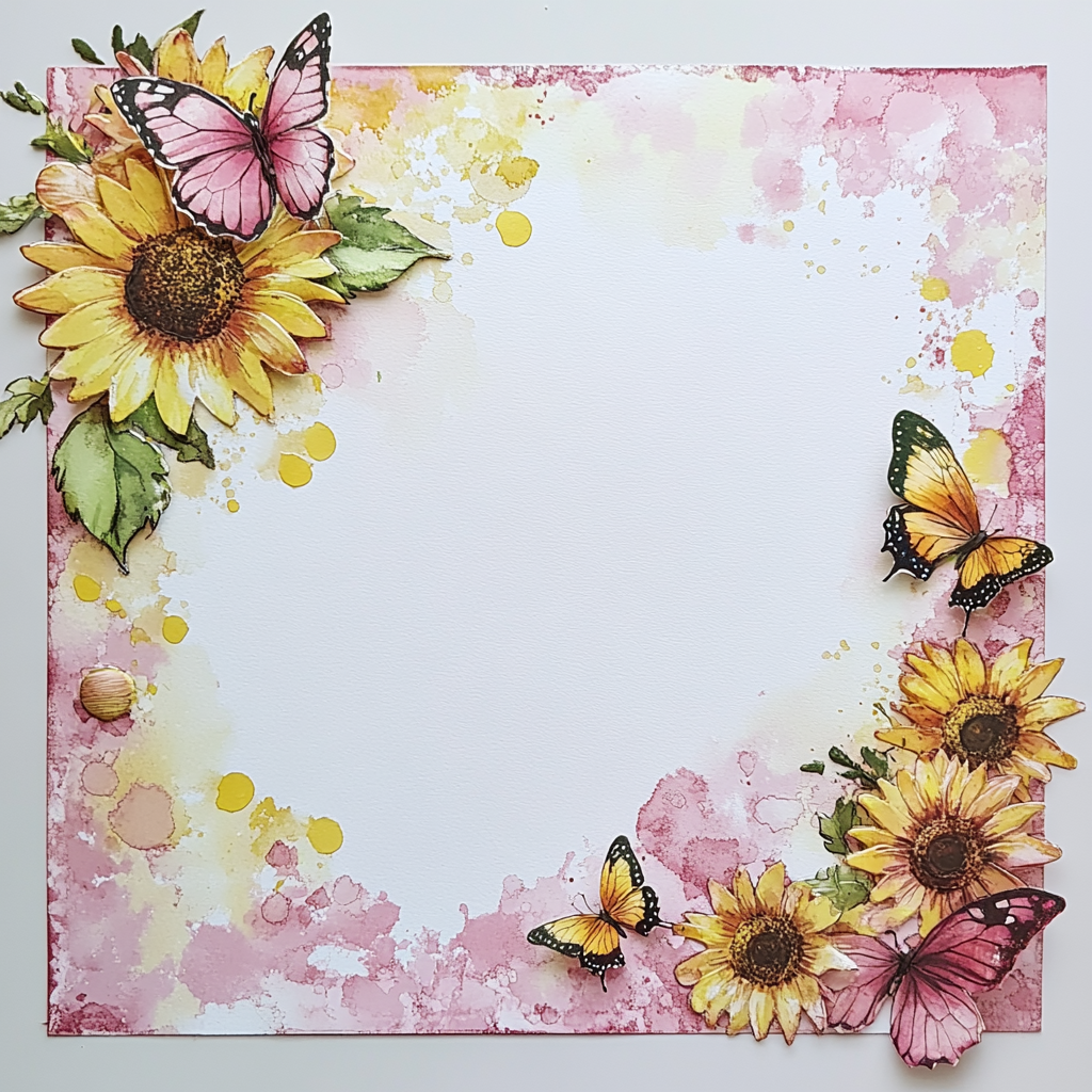 Sunflower and Butterfly Border on Stationery Sheets