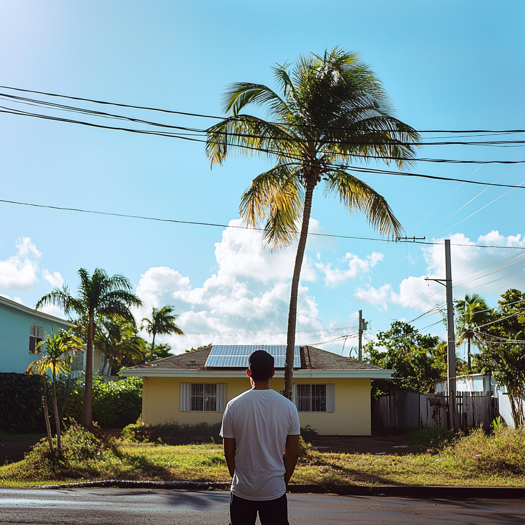 Sunny day in Puerto Rico with solar employee.