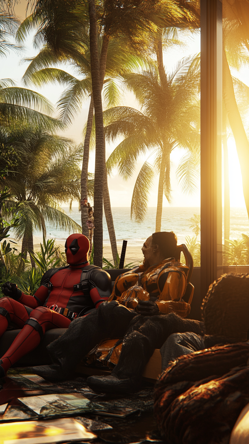 Sunset Luxury Living Room with Deadpool & Wolverine