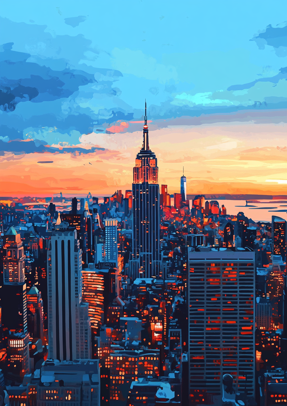 Sunset in New York Vector Art, Vibrant 4K