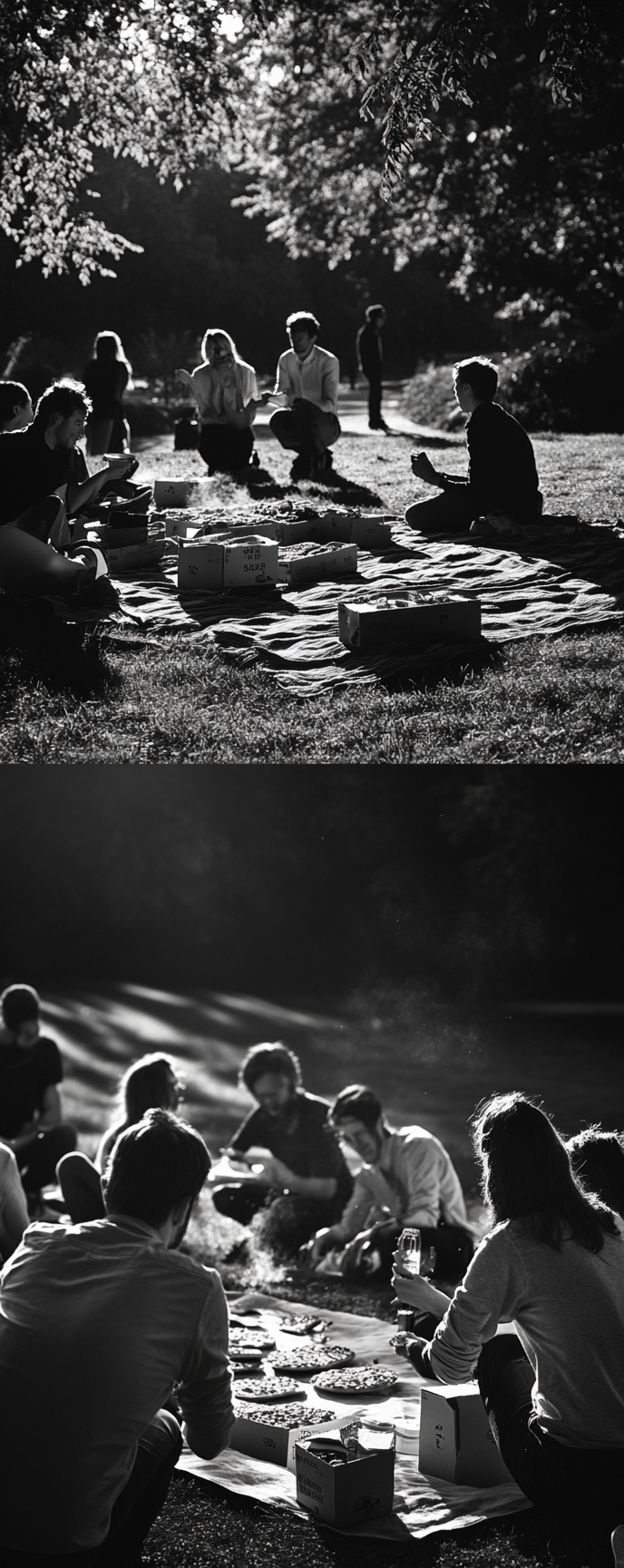 Sunset picnic in Antwerp park with 17 people enjoying.