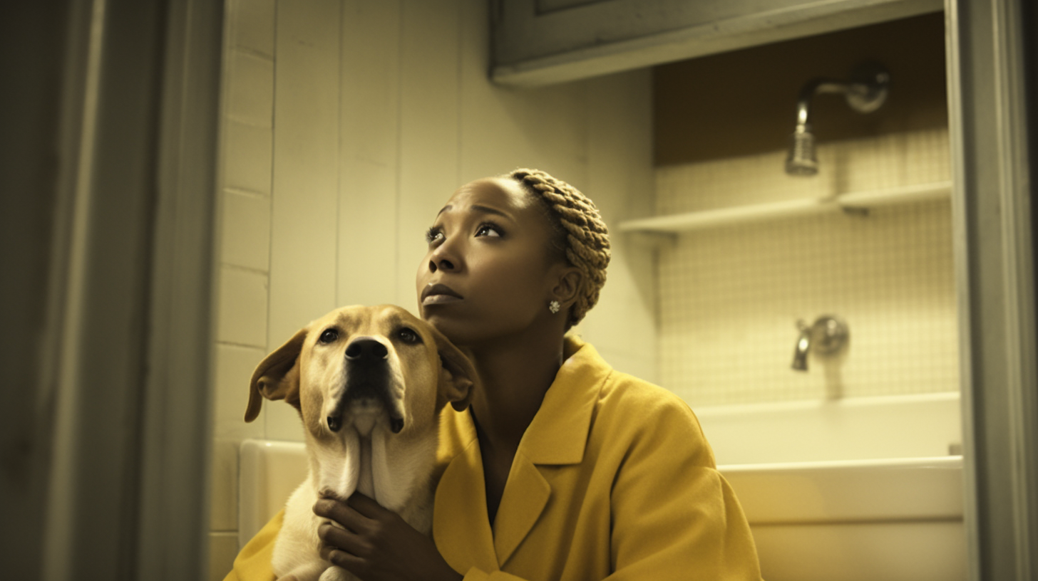 Surprised Woman Finds Scientist in Upscale Bathroom