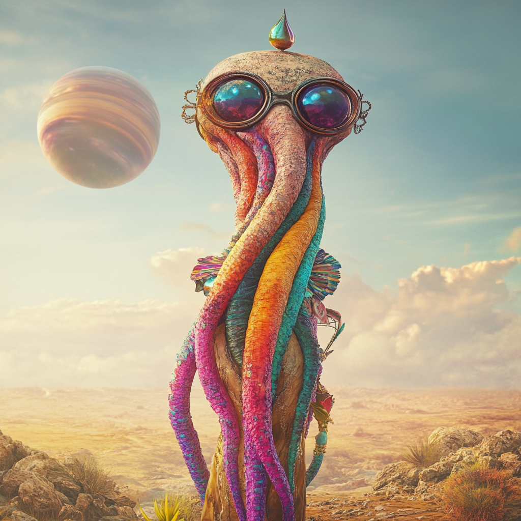 Surreal Alien Creature with Colored Tentacles Fantasy Sky