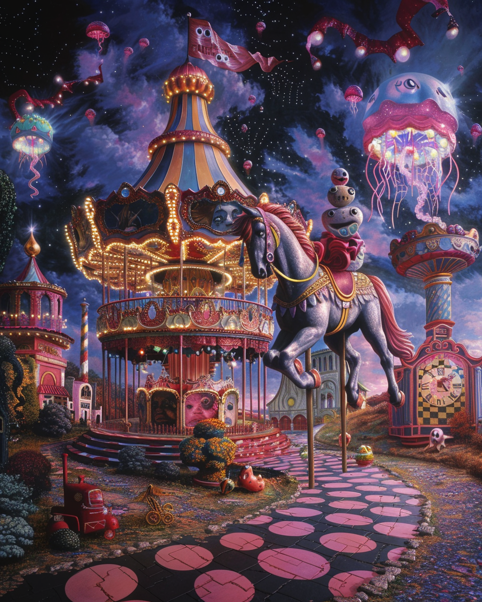 Surreal Circus Fantasy Environment with Strange Objects