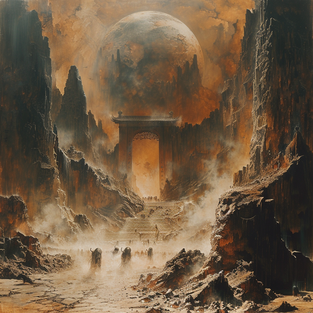 Surreal Door to Hell Artwork with Fierce Ghosts