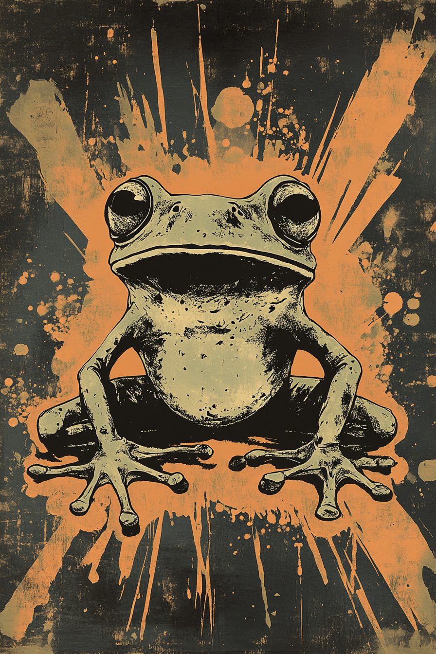 Surreal Mars Frog: Old Block Print T-shirt Design