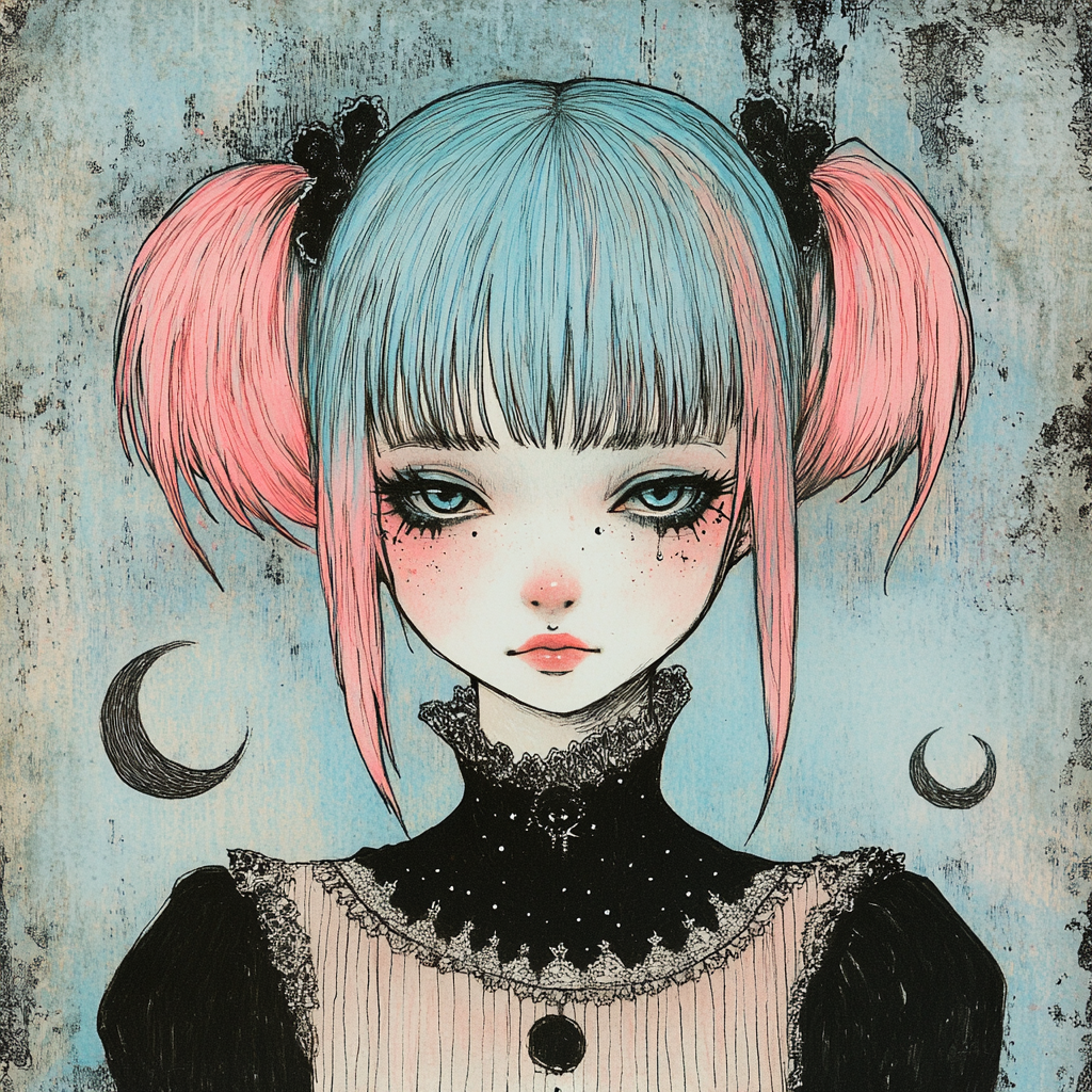 Surreal Pastel Goth Portrait Inspired by Edward Gorey