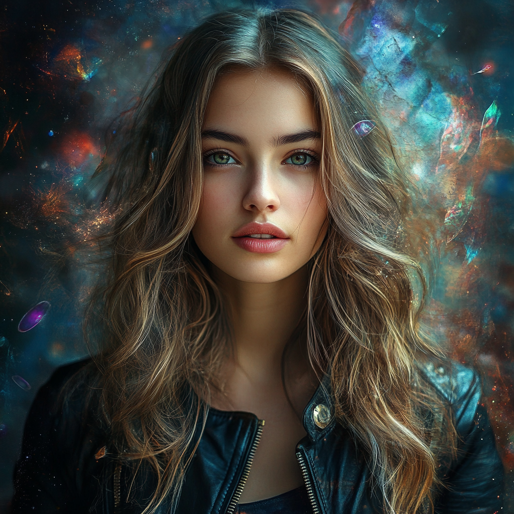 Surreal Portrait: Young Woman with Long Wavy Hair