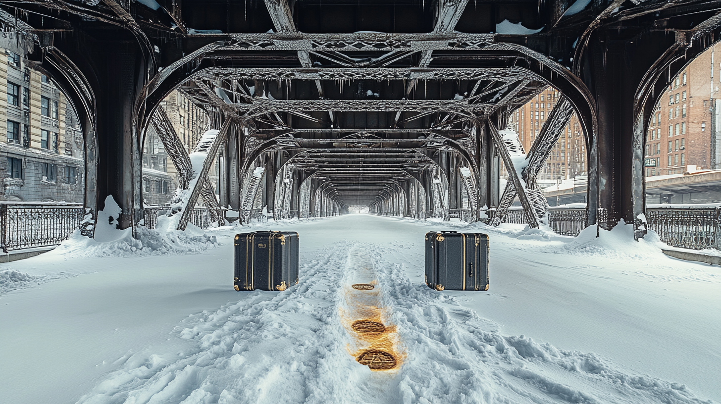 Surreal Snow Scene: Brooklyn Bridge Footprints Mystery