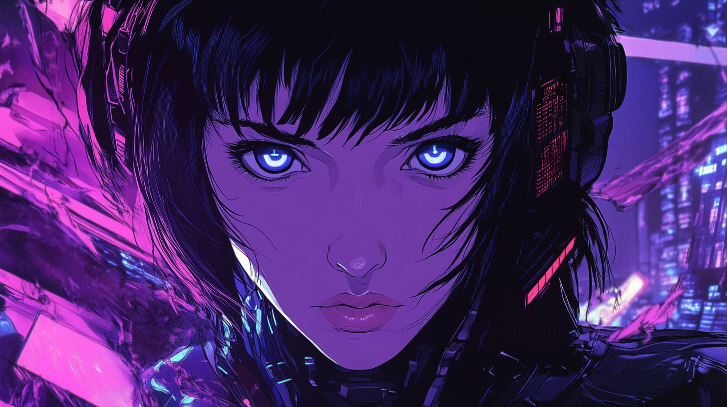 Surreal anime drawing inspired by Ghost in the Shell.